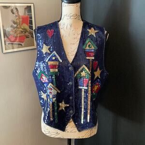 VTG | Sequined Birdhouse Vest The Quacker Factory Size Medium